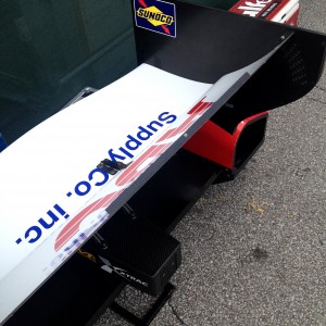 The rear wing of Takuma Sato's car.